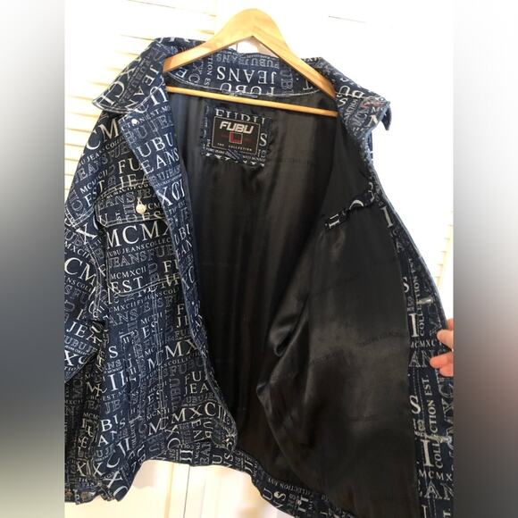 Vintage 90s FUBU Denim All Over Print MCMXCII Jeans Collection Jacket 5X - Picture 10 of 14